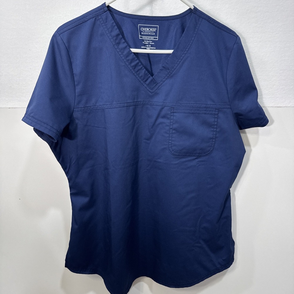 Cherokee UNISEX V-NECK SCRUB TOP Navy Blue Size Large1 Top Pocket RN#93643